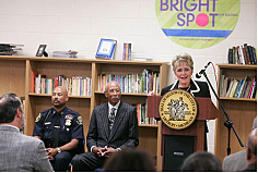 OJJDP Acting Administrator Melodee Hanes announces the Office's $1.5 million grant to assist Detroit in combating gun violence on the city's east side.