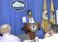 Tina Borner, Senior OJJDP Compliance Analyst, addresses the attendees. Tina Borner, Senior OJJDP Compliance Analyst, addresses the attendees.